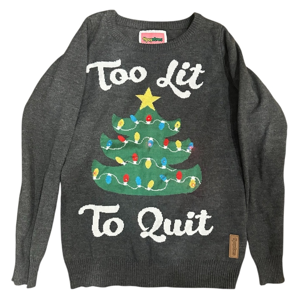 Christmas Tipsy Elves “Too Lit To Quit” LIGHT UP LED Ugly Sweater | Size S - Picture 9 of 9